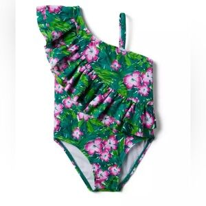 Janie and Jack Recycled Hibiscus Ruffle Swimsuit Size  12-18 Months